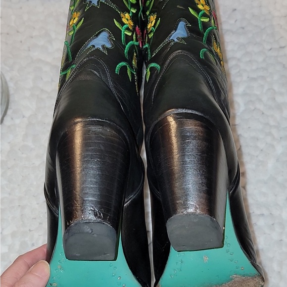 Black Floral w/stacked heel, Lane Fine Boots - Picture 5 of 15